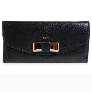 Chloe Black Leather Wallet with Gold Accent